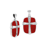 Sterling silver pendant with bold cross design and vivid red coral inlay, handcrafted Bali artisan jewelry for meaningful everyday wear.